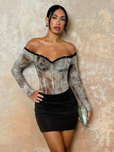 Glamine Sexy Elegant Off Shoulder Floral Lace Contrast Mesh Print Patchwork Bodysuit For Women